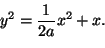 \begin{displaymath}
y^2=\frac{1}{2a}x^2+x.
\end{displaymath}