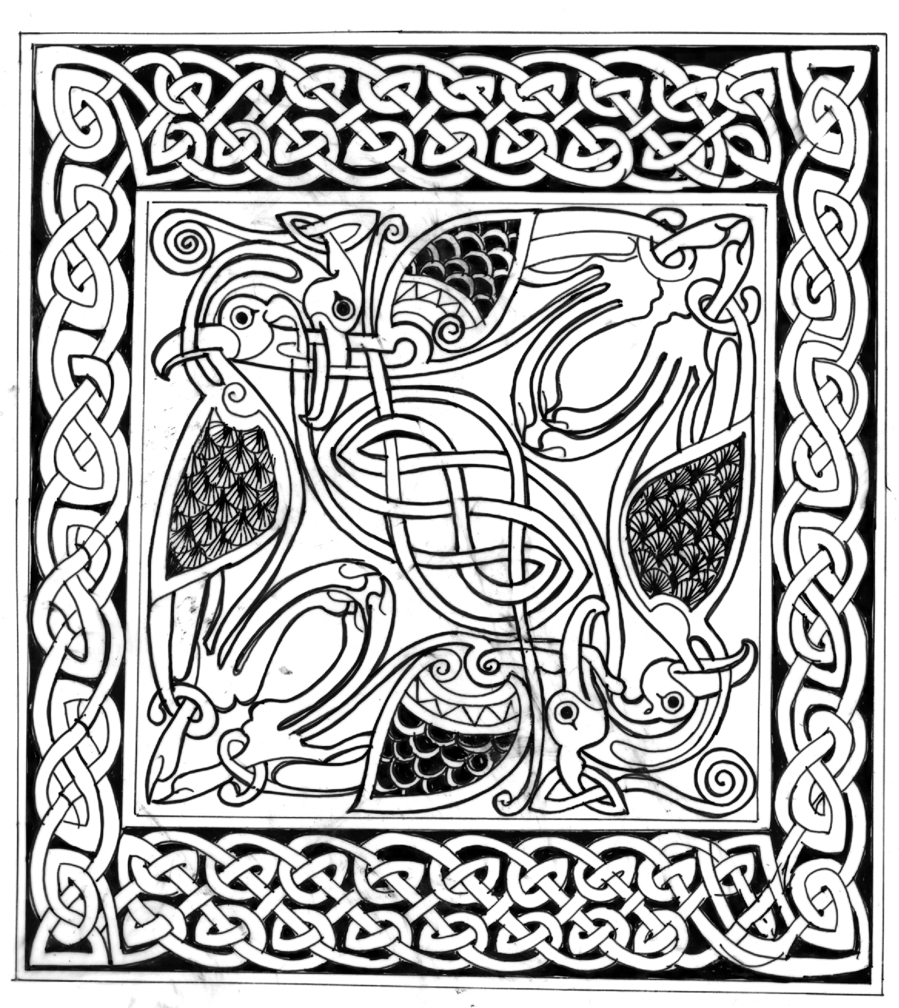 Kannen kuvassa on lintuaiheinen 
druidi-ornamentti. Druidi-symboliikassa toistuvat
päättymättämät solmukuvioinnit, myös linnut ovat hyvin yleinen käytetty symboli.